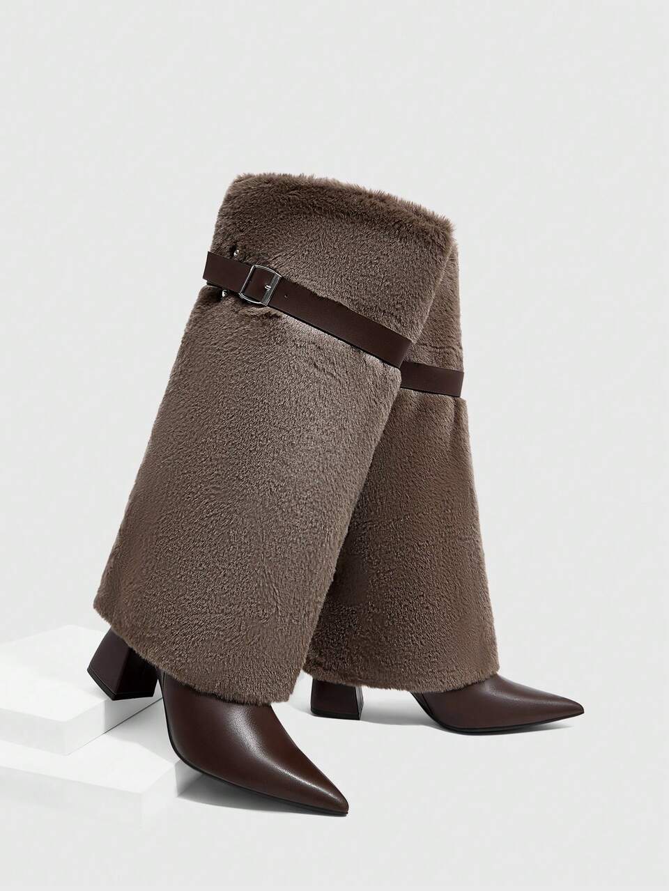 CUCCOO SZL Women's Fashion Coffee Brown Pointed Toe Knee-High Boots