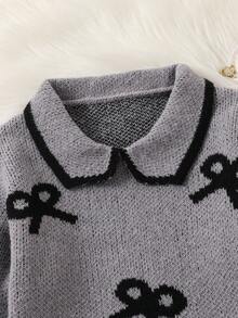 女童毛衣，新款秋冬彼得潘领蝴蝶结针织毛衣，黑色蝴蝶结针织营造甜美少女气息，秋冬可爱温柔风格蝴蝶结毛衣，儿童女童毛衣，女童蝴蝶结毛衣 - 彩色 - 查看 3