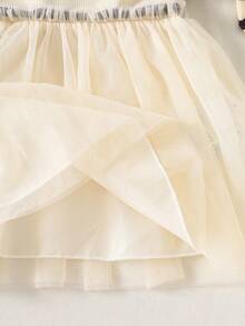 SHEIN Baby Girl Casual Striped Contrast Mesh Round Neck Long,Christmas Family Gathering Sleeve Dress, Autumn,Christmas Family Gathering Baby Striped Dress Baby Elegant Dress Party Baby Girl Long Sleeve Dress Beige Dresses For Baby Girls - White - View 6