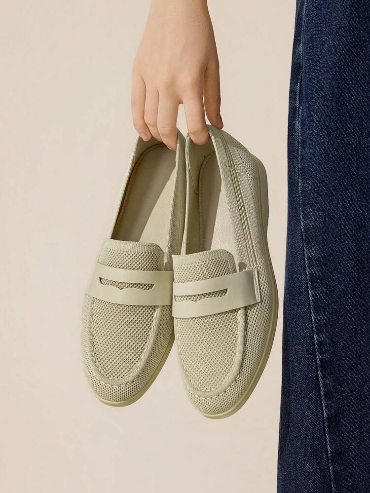 CUCCOO BASICS Women's Fashion Knit Apricot Comfortable Casual Loafers, Suitable For Commuting, Outdoor, Shopping, Work, Daily Wear For Christmas
