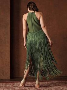 Anewsta Váy Maxi Tua Rua Bohemian Cỡ Lớn Cho Nữ - Trang Phục Lễ Hội Âm Nhạc Mùa Hè, Lễ Tốt Nghiệp Và Váy Dự Tiệc Cưới - xanh quân đội - Xem 2