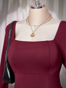 SHEIN ICON Váy đỏ ôm cổ vuông cỡ lớn cho nữ - Đỏ - Xem 5
