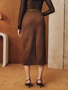 Anewsta Women's New Khaki Rhinestone Embellished A-Line Skirt, Elegant & Refined Mini Skirt - Khaki - View 3