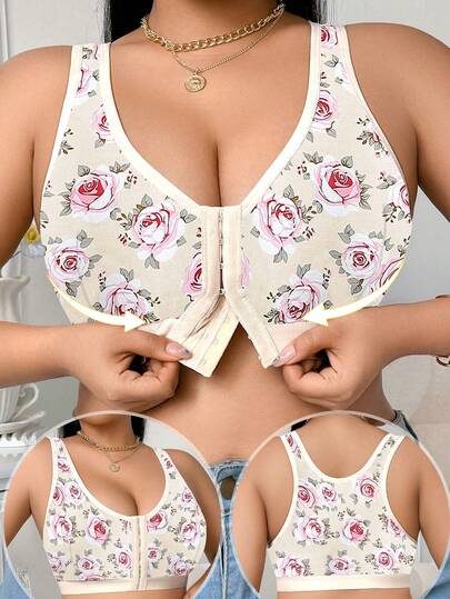 1pc Front Closure Plus Size Wireless Bra