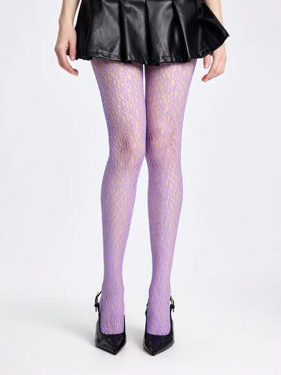 ROMWE Fairycore 1 Piece Of Sexy Wind Solid Color Irregular Ripped Mesh Socks, Retro Purple Tights, Ultra-Thin Elastic Color Pantyhose