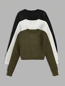 Franclia Women's Casual Cable Pattern Crew Neck Long Sleeve Sweater, Autumn/Winter - Multicolor - View 4