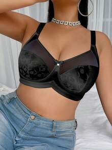 SHEIN Sujetador inalámbrico con decoración de anillo de unicolor para tallas grandes - Negro - Ver 3