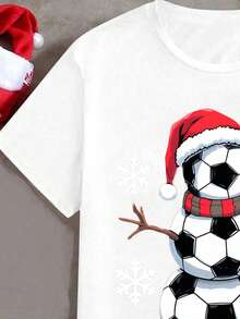 Manfinity RebelGame Men's Casual Holiday Football & Christmas Cartoon Graphic T-Shirt - White - View 4