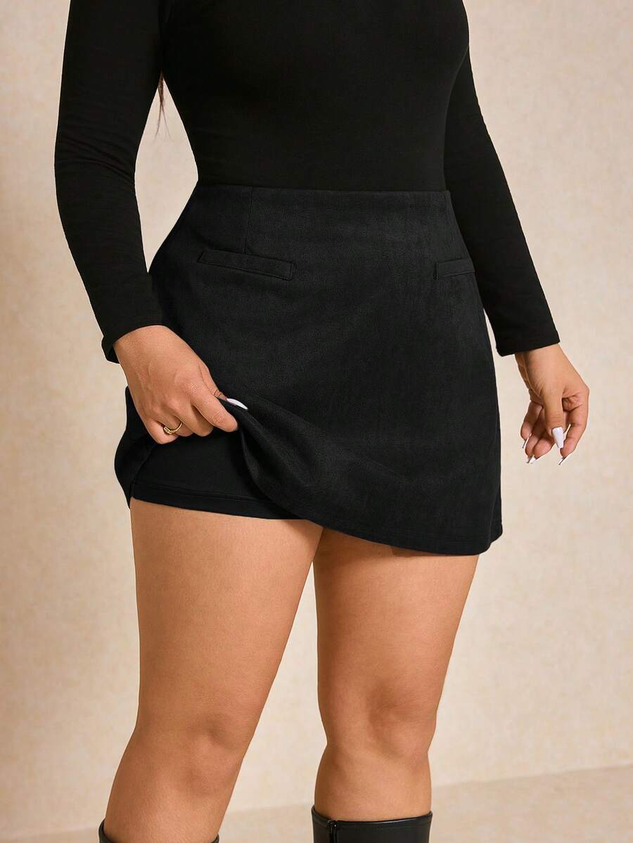 Elaquor Gonna casual da ufficio in tinta unita vita alta per taglie comode