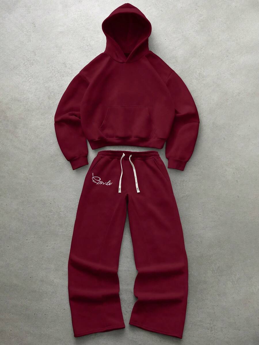 PAVTROS Men's Elastic Solid Color Street Style Gray Sports Suit, Men's Sportswear, Men's 2 Pieces Sportswear Set Hoodie And Sweatpants Set Red Sweatsuit 2 Piece Set Men Red Two Piece Set Sweatsuit - Burgundy - View 1