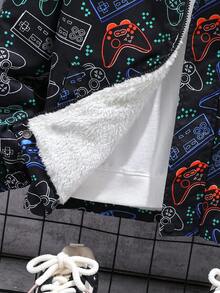 SHEIN Fantacosmos Tween Boy Cartoon Geometric Pattern Hooded Casual Jacket, Suitable For Spring And Autumn Daily Wear, For Halloween Party