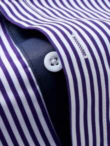 Manfinity Mode 男士时尚休闲条纹单排扣长袖衬衫 - 彩色 - 查看 4