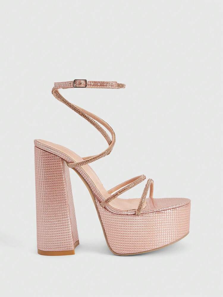 CUCCOO LuxiPop Women's Thick-Soled Hot Diamond Buckle Design Is Fashionable And Gorgeous, High-Heeled Sandals Are Suitable For Party Occasions
