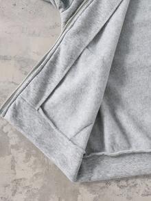 Coolqubz 青少年男童休闲做旧星形印花运动拉链卫衣外套，春秋/秋冬款，男女通用 - 灰色 - 查看 7