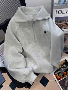 Resyla Casual Loose High Neck Zipper Half-Zip Graphic Print Long Sleeve Hoodie, Plus Size