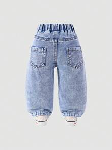 SHEIN Pantalones acampanados con bordado de copos de nieve desgastados para bebés/niñas pequeñas - Lavado ligero - Ver 2