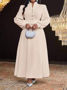 Fleurora 2025 New Spring And Summer Autumn And Winter Elegant Casual Commuting Vintage Office Khaki Knitted Stand Collar Mermaid Bell Sleeve Long Long Sleeve Plus Size Dresses Formal Dress Professional Clothes Winter Clothes For Women Winter Clothes Winter Dress Winter Dress Women Winter Dresses For Women Women's Winter Clothes Women Dresses Autumn Winter Cozy Fall And Winter Clothes For Women Elegant Dresses For Women Elegant Dress Winter Dress Women New Year Women's Clothes Stylish Clothing Collection - Khaki - View 5