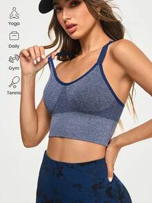 Eassivo Eassivo Women's Seamless High Elasticity Aerobic Yoga Fitness Sports Bra, Seamless Sports Bras, Backless Sports Bra, Workout Sets Women Sport Bra, Workout Tops With Bra - Navy Blue - View 6