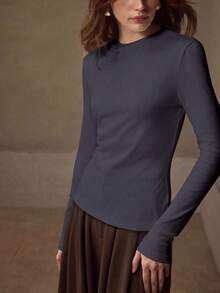 MOTF PREMIUM STRETCHY & SKIN-FRIENDLY SOLID COLOR ROUND NECK SLIM FIT FASHIONABLE LONG SLEEVE VERSATILE WOMEN'S BASE LAYER TOP - Grey - View 6