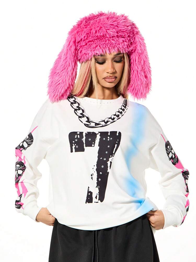 SUMWON WOMEN Rhinestone Graphic Long Sleeve Top With Skull Print