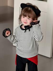 DAZY 女童条纹圆领长袖上衣 - 黑與白 - 查看 8