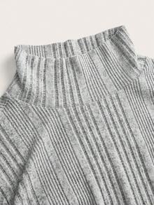 SHEIN Frenchy 休闲简约高领修身不对称罗纹保暖上衣，适合日常穿着，秋冬季百搭单品 - 灰色 - 查看 7