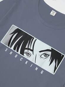 2pcs/Set Teenage Boys' Casual Cartoon Graphic Print Loose Fit Pants And Short Sleeve Top Pajama Set - Dark Grey - View 5