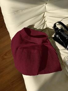 Comfortcana Saia curta feminina de malha casual cor vinho com cintura elástica, ideal para outono, inverno e Natal. - Borgonha - Ver 3