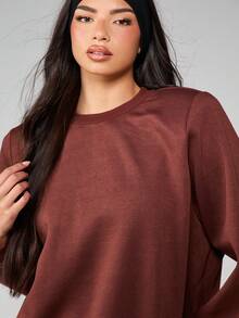 MISSGUIDED Oversized Brown Crew Neck Long Sleeve Pullover Sweatshirt For Casual Fall Winter Everyday Comfort Wear - Brown - View 5