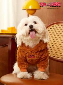 TOM & JERRY X PETSIN 1 件装 Jerry 刺绣立体耳朵装饰可爱双面毛绒材质保暖舒适连帽衫狗狗连帽衫 Jerry Cosplay 连帽衫 - 棕色 - 查看 8