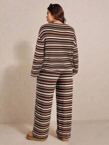 Elaquor Bộ 2 món áo thun dài tay kẻ sọc và quần ống rộng cho nữ cỡ lớn - Nhiều màu - Xem 3