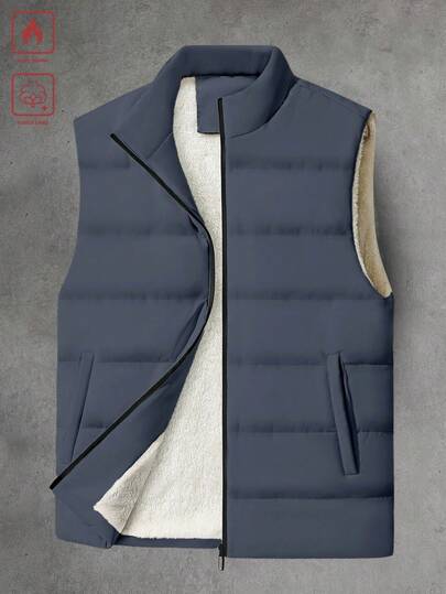 Manfinity Homme Loose Fit Men's Quilted Padded Vest Jacket Men Outerwear Men Waist Coat Gilet Men Navy Blue Vest Men