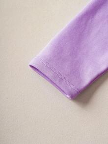 Nick 90s | SHEIN Baby Girl Cartoon Figure Graphic Purple Jacket & Purple Polka Dot Cute White Tank Dress, 2 Piece Set - Purple - View 5