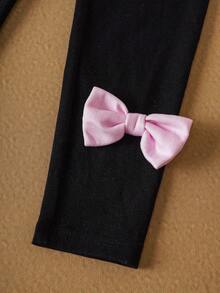 SpongeBob SquarePants | SHEIN Young Girl Cute Cartoon & Pink Floral Pattern Hooded Sweatshirt And Black Bow Tie Pants Set - Pink - View 7