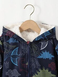 SHEIN Fantacosmos 男童休闲时尚印花夹克，带保暖连帽拉链卫衣，适合返校季和秋冬季穿着。 - 藏蓝色 - 查看 4