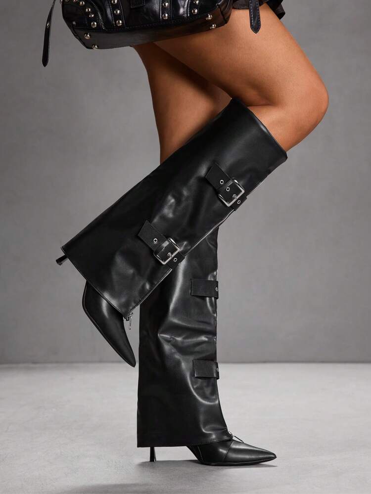 CUCCOO SZL Women's Fashion Pointed Toe Knee-High Heeled Boots