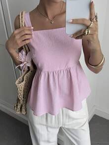 DAZY Women's Summer Striped Waist Cinching Casual Vacation Style Camisole - Pink - View 6