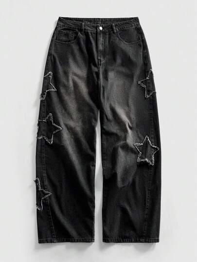 Street Life Herren Loose Fit Jeans mit Sternstickerei