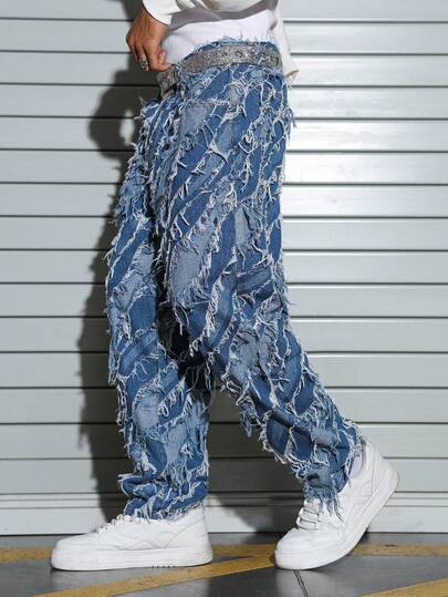 Manfinity EMRG Pantalones vaqueros acampanados con bolsillos para hombre, pantalones de tejido jacquard de moda