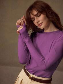 MOTF PREMIUM HIGH STRETCH SKIN-FRIENDLY SOLID COLOR ROUND NECK SLIM FIT FASHIONABLE LONG SLEEVE VERSATILE WOMEN'S BASE LAYER TOP - Purple - View 3