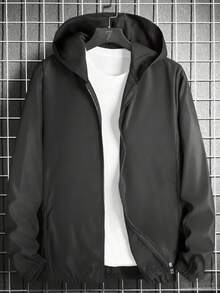 Vacaura Teens/Young Men's Casual Loose Fit Pullover Hoodie Jacket, Versatile Black, Suitable For Spring, Autumn