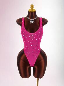 Amplova Shiny Fabric Sexy Plunging Neckline Women's Bodysuit - Multicolor - View 7