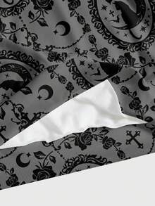 ROMWE Gothic Palace Cross Cat Rose Vine Floral Women Pullover Pullover Sweatshirt - Black - View 5