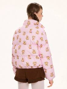 ROMWE Kawaii Áo khoác dáng rộng in họa tiết gấu kẻ caro dễ thương và ngọt ngào - Nhiều màu - Xem 3