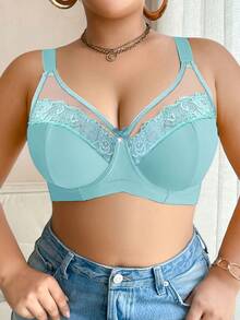 DesireSculpt 1 pièce Soutien-gorge avec armatures et empiècement en mesh pour femmes grande taille - Vert - Voir 3