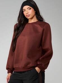 MISSGUIDED Oversized Brown Crew Neck Long Sleeve Pullover Sweatshirt For Casual Fall Winter Everyday Comfort Wear - Brown - View 3