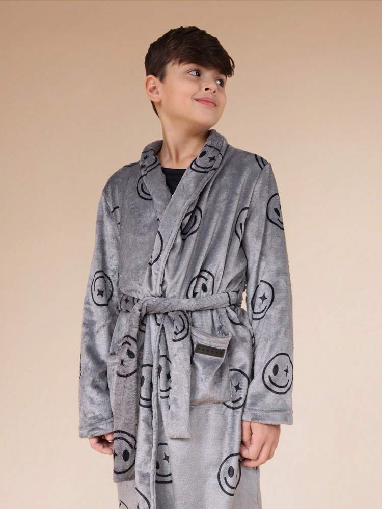 Fleece Robe With Face Print