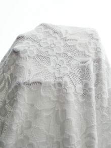 MaterniChic 孕妇蕾丝拼接纯色不对称领口开衩长袖连衣裙 - 白色 - 查看 8