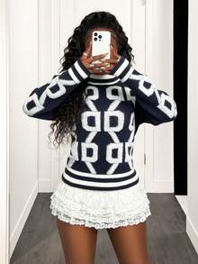 BamGleam Femmes Automne/Hiver Manches Longues Pull Court Ajusté, Pull Décontracté à Col Ras du Cou Style Cool, Hiver Pour Femmes, Hiver, Hiver Pour Femmes, Blanc, Noir Top, Noir