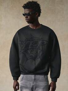STYNVO Men's Casual Rhinestone Spider Web Pattern Round Neck Drop Shoulder Sweatshirt, Autumn Mens Y2k Clothing Sweater Men - Black - View 4